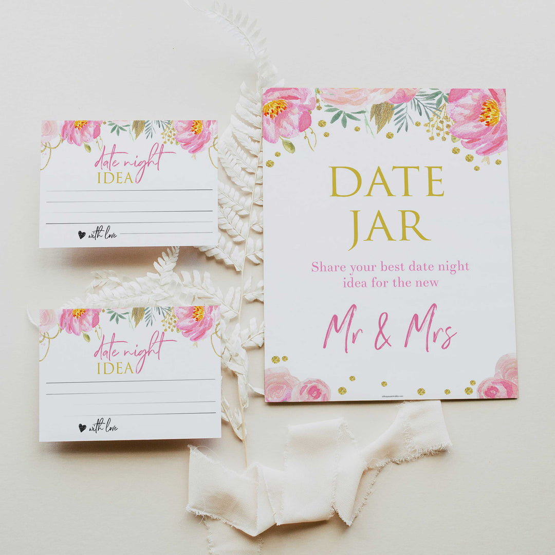 date night jar, printable bridal shower games, blush floral bridal shower games, fun bridal shower games