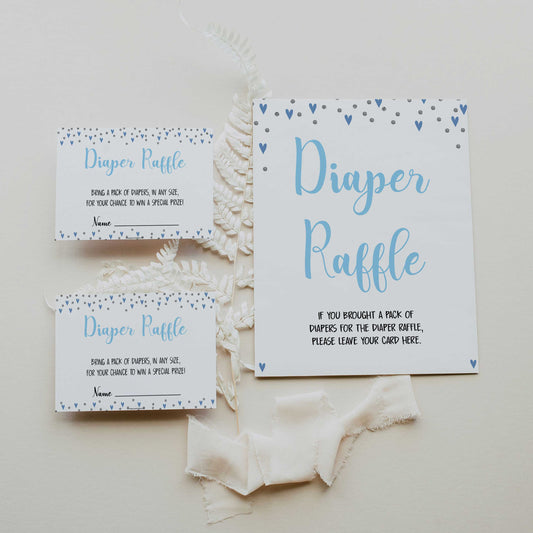 diaper raffle game, diaper raffle, Printable baby shower games, small blue hearts fun baby games, baby shower games, fun baby shower ideas, top baby shower ideas, silver baby shower, blue hearts baby shower ideas