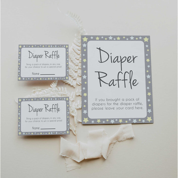 grey & yellow stars, diaper raffle, printable baby shower games, fun baby games, top baby shower games, star baby games, little star baby shower