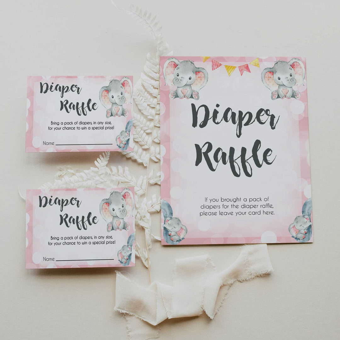 diaper raffle baby game, diaper raffle,  Printable baby shower games, fun abby games, baby shower games, fun baby shower ideas, top baby shower ideas, pink elephant baby shower, pink baby shower ideas