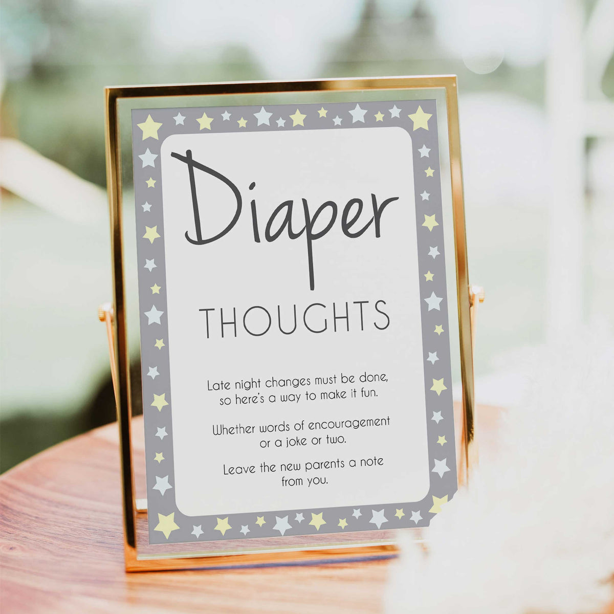Grey Yellow Stars Diaper Thoughts, Sign the Diaper, Diaper Stations, Stars Diaper Signing, Diaper Message, Diaper Thoughts, Diaper Sign , printable baby shower games, fun baby shower games, popular baby shower games