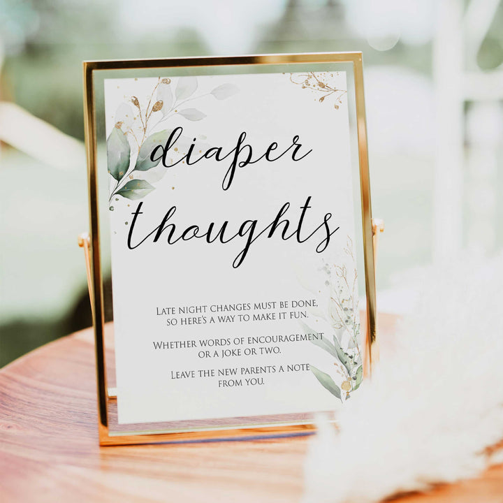 Gold green leaf baby games, diaper thoughts, late night diapers, printable baby games, fun baby games, top baby games to play, gold leaf baby shower, greenery baby shower ideas