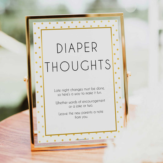 Diaper thoughts, late night diapers, Printable baby shower games, baby gold dots fun baby games, baby shower games, fun baby shower ideas, top baby shower ideas, gold glitter shower baby shower, friends baby shower ideas