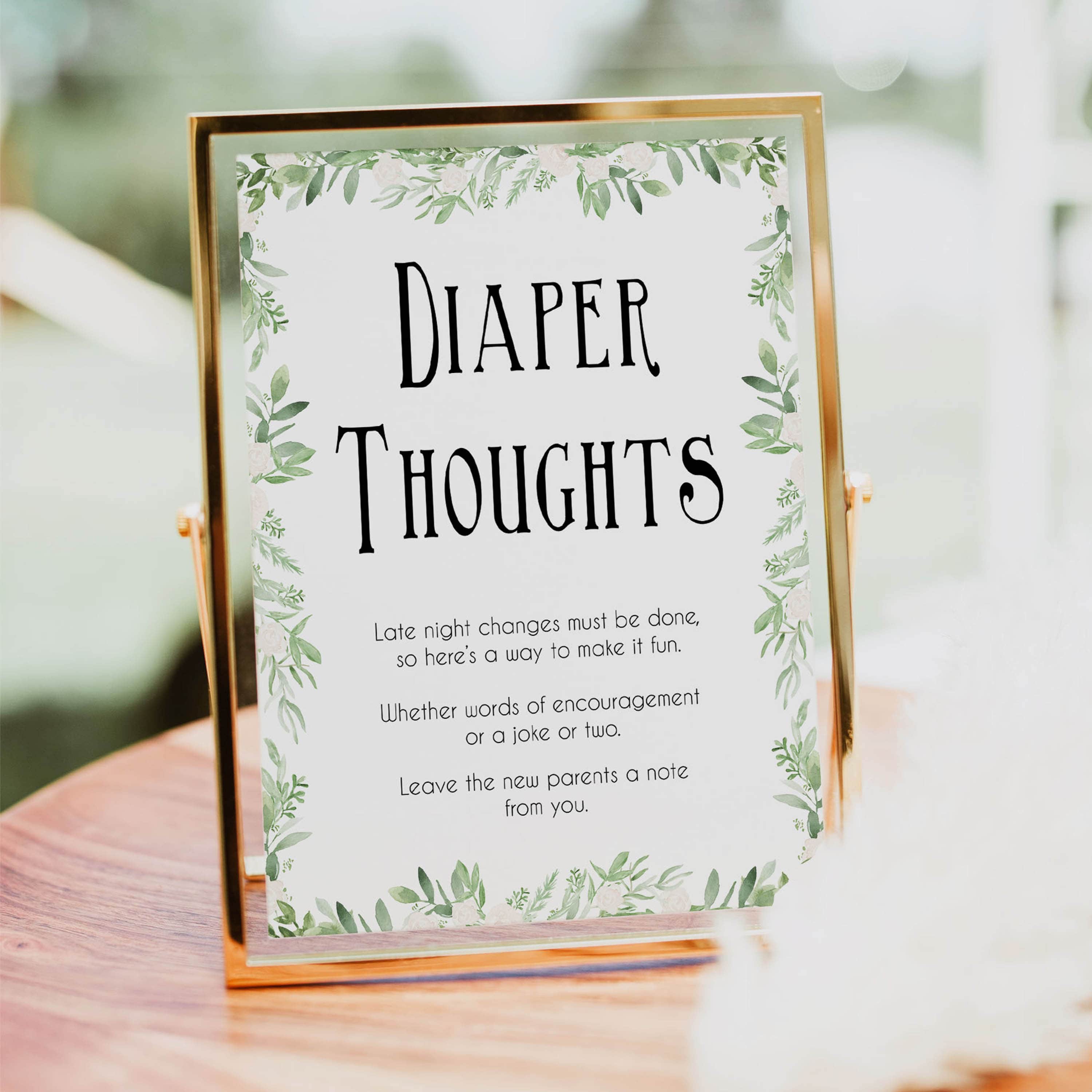Diaper thoughts baby shower keepsake, diaper thoughts, nappy game, fun baby shower games, printable baby shower games, popular baby shower games