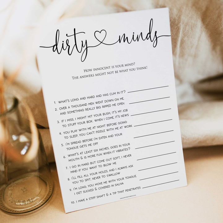 minimalist bachelorette games, dirty minds game, bridal shower games bundle, dirty bridal games, printable bridal games, bridal shower games, hen party hames, bachelorette games
