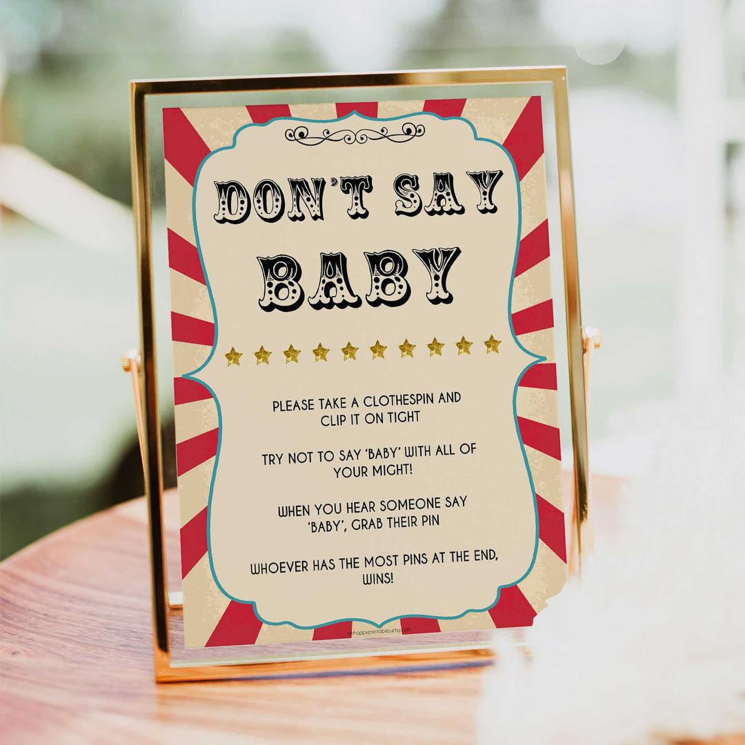 Circus dont say baby baby shower games, circus baby games, carnival baby games, printable baby games, fun baby games, popular baby games, carnival baby shower, carnival theme