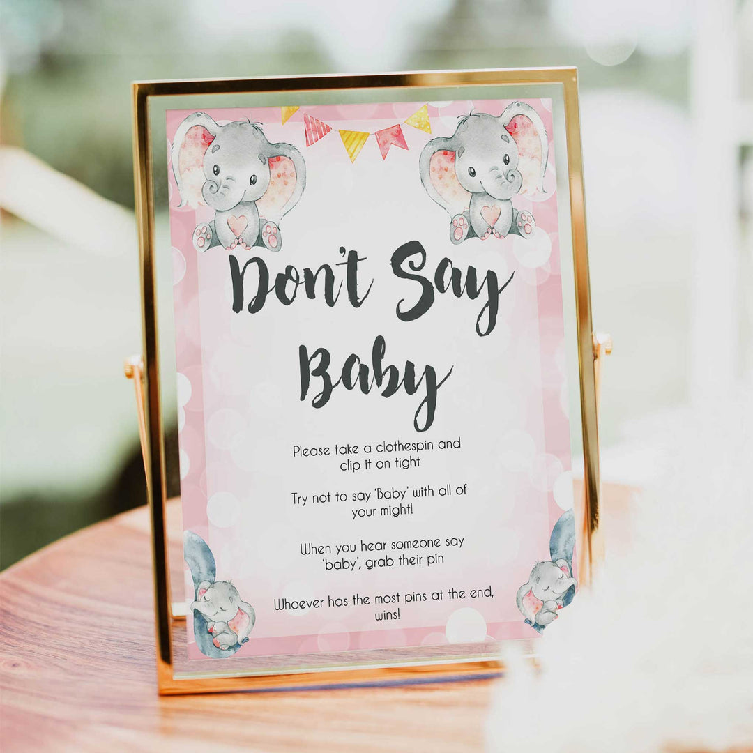 pink elephant baby games, dont say baby baby shower games, printable baby shower games, baby shower games, fun baby games, popular baby games, pink baby games