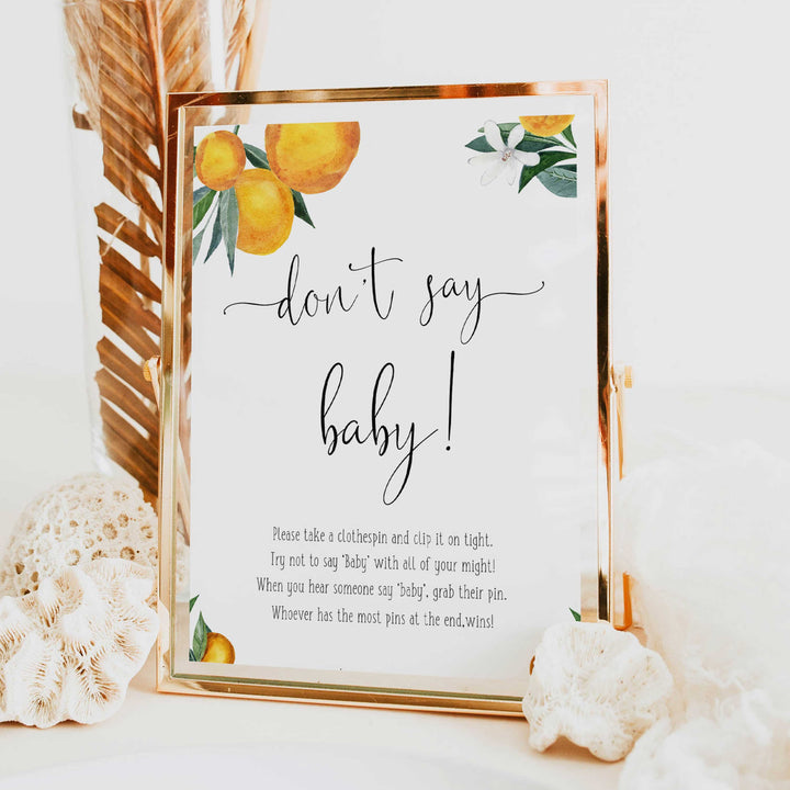 don't say baby baby shower game, Printable baby shower games, little cutie baby games, baby shower games, fun baby shower ideas, top baby shower ideas, little cutie baby shower, baby shower games, fun little cutie baby shower ideas, citrus baby shower games, citrus baby shower, orange baby shower