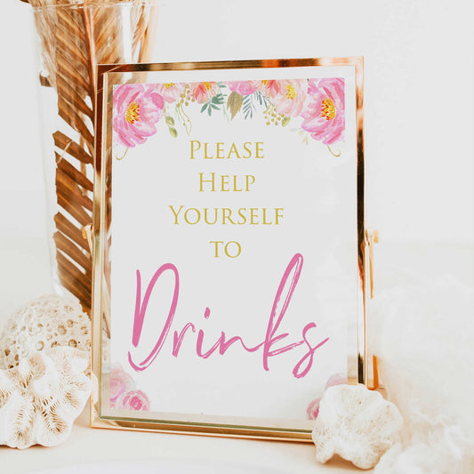 drinks baby table signs, drink table sign, Blush floral baby decor, printable baby table signs, printable baby decor, gold table signs, fun baby signs, floral fun baby table signs