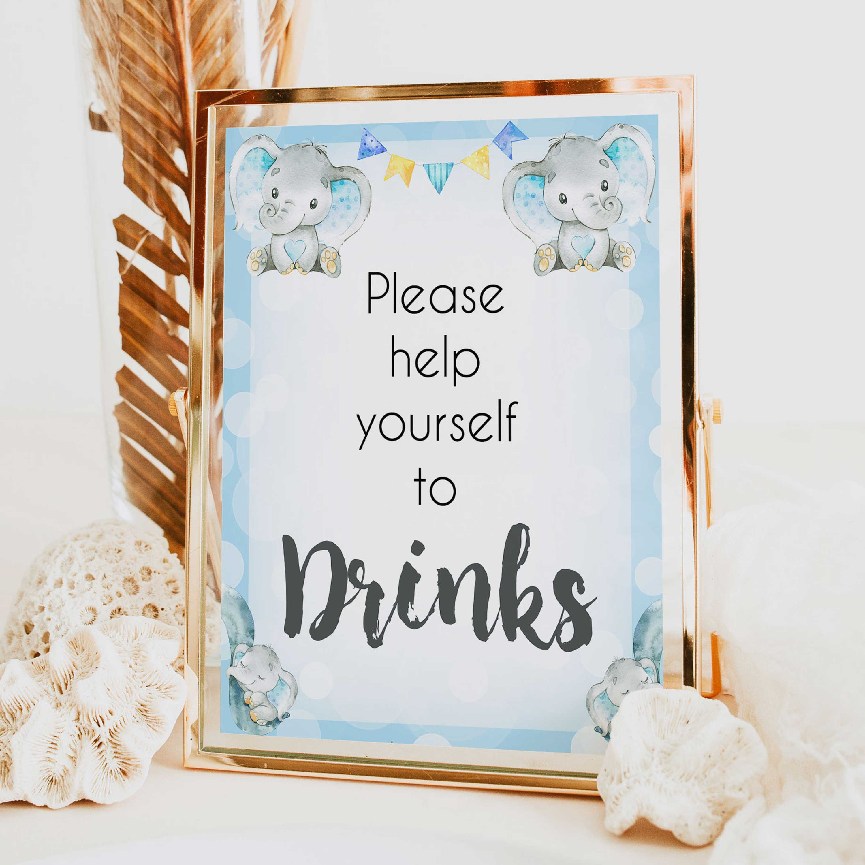 drinks baby table signs, drinks baby signs, Blue elephant baby decor, printable baby table signs, printable baby decor, blue table signs, fun baby signs, fun baby table signs