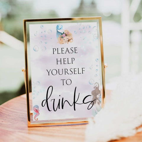 drinks baby table signs, Little mermaid baby decor, printable baby table signs, printable baby decor, baby little mermaid table signs, fun baby signs, baby little mermaid fun baby table signs