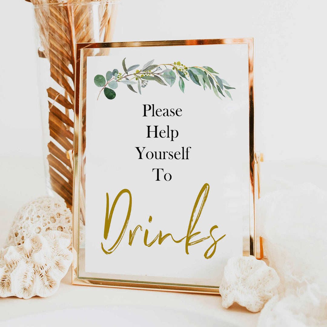 eucalyptus baby signs, drinks baby signs, printable baby signs, botanical baby signs, baby shower decor, fun baby signs