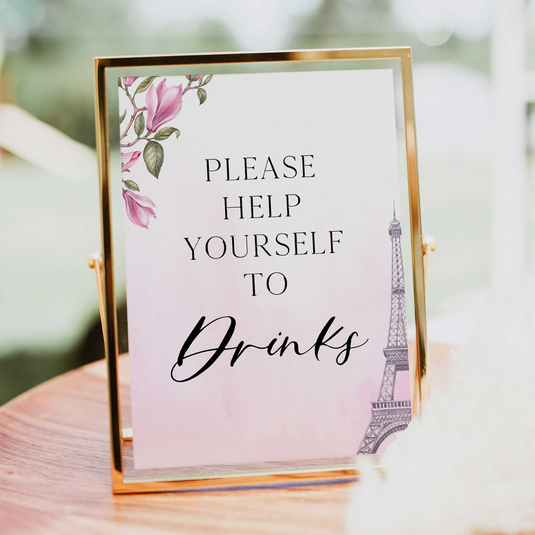 drinks baby shower table sign, Paris baby shower games, printable baby shower games, Parisian baby shower games, fun baby shower games