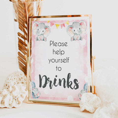 drinks baby signs, drinks baby table sign, Pink elephant baby decor, printable baby table signs, printable baby decor, pink table signs, fun baby signs, fun baby table signs