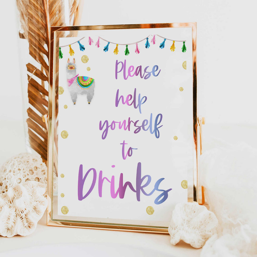 drinks table sign, drinks baby decorLlama fiesta baby decor, printable baby table signs, printable baby decor, baby llama fiesta table signs, fun baby signs, baby llama fiesta fun baby table signs