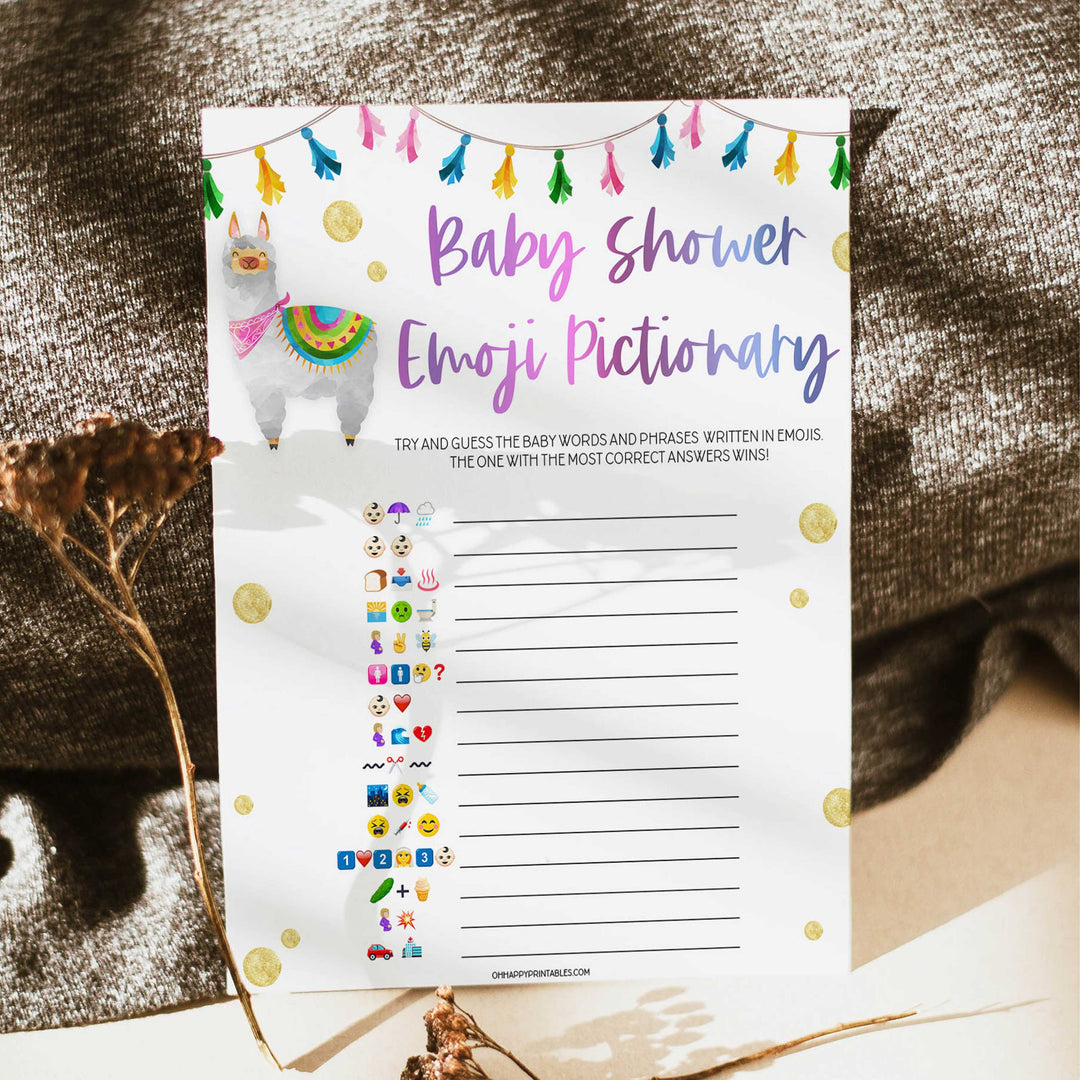 baby shower emoji pictionary game, Printable baby shower games, llama fiesta fun baby games, baby shower games, fun baby shower ideas, top baby shower ideas, Llama fiesta shower baby shower, fiesta baby shower ideas