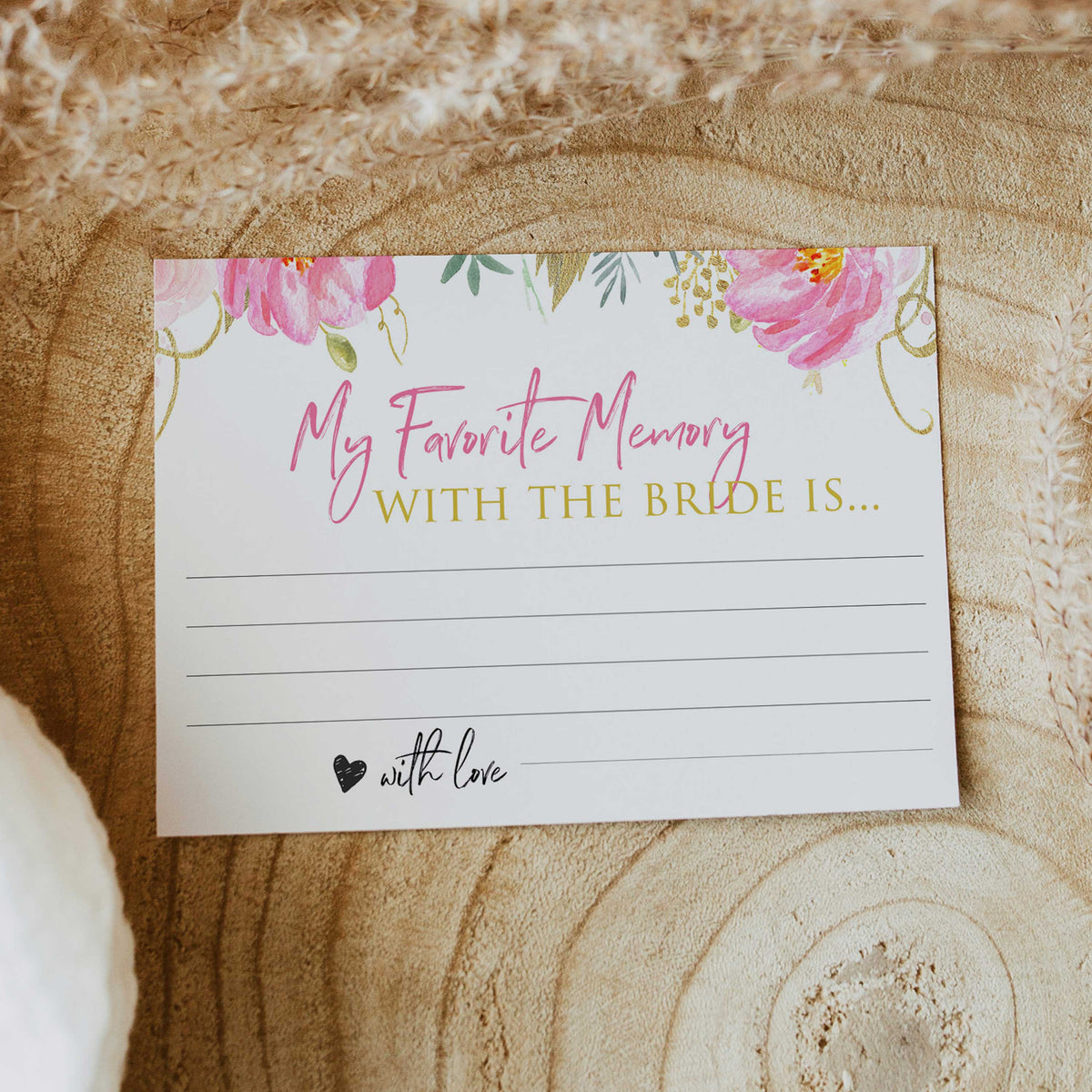 favorite memory of the bride, favors table signs,  printable bridal shower games, blush floral bridal shower games, fun bridal shower games