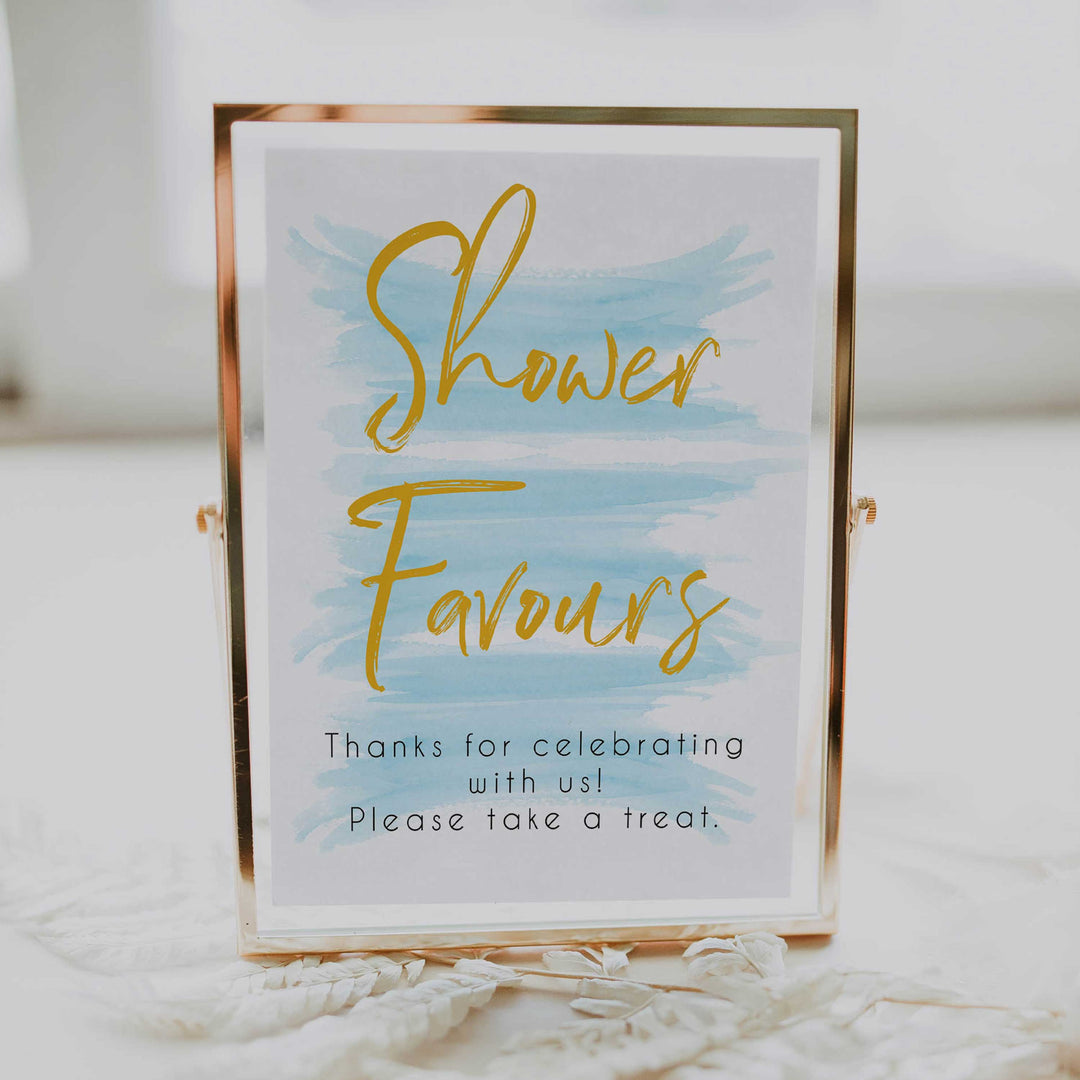 blue baby shower decor, printable baby signs, baby favours sign, baby favor signs, fun baby shower ideas