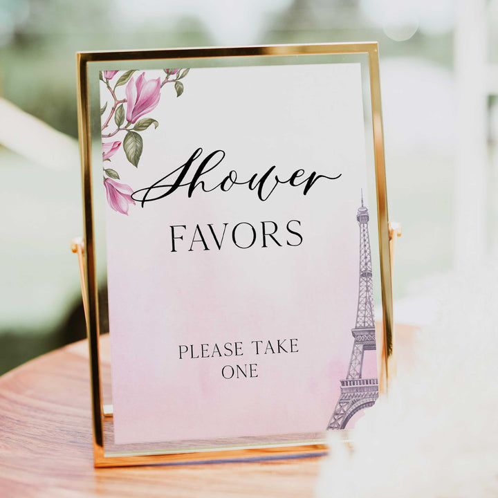 favors baby shower table signs,  Paris baby shower games, printable baby shower games, Parisian baby shower games, fun baby shower games