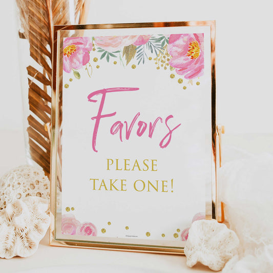 favors table signs,  printable bridal shower games, blush floral bridal shower games, fun bridal shower games