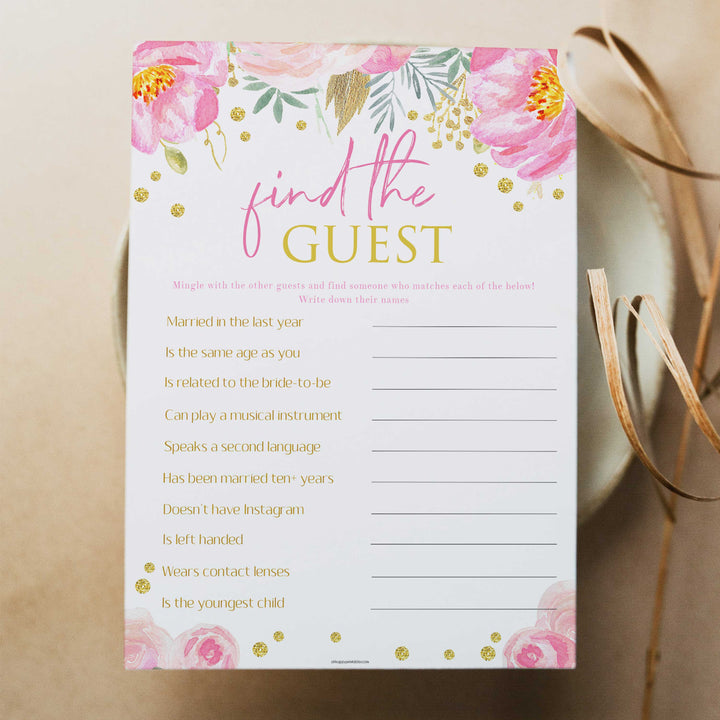 find the guest bridal game, printable bridal shower games, blush floral bridal shower games, fun bridal shower games