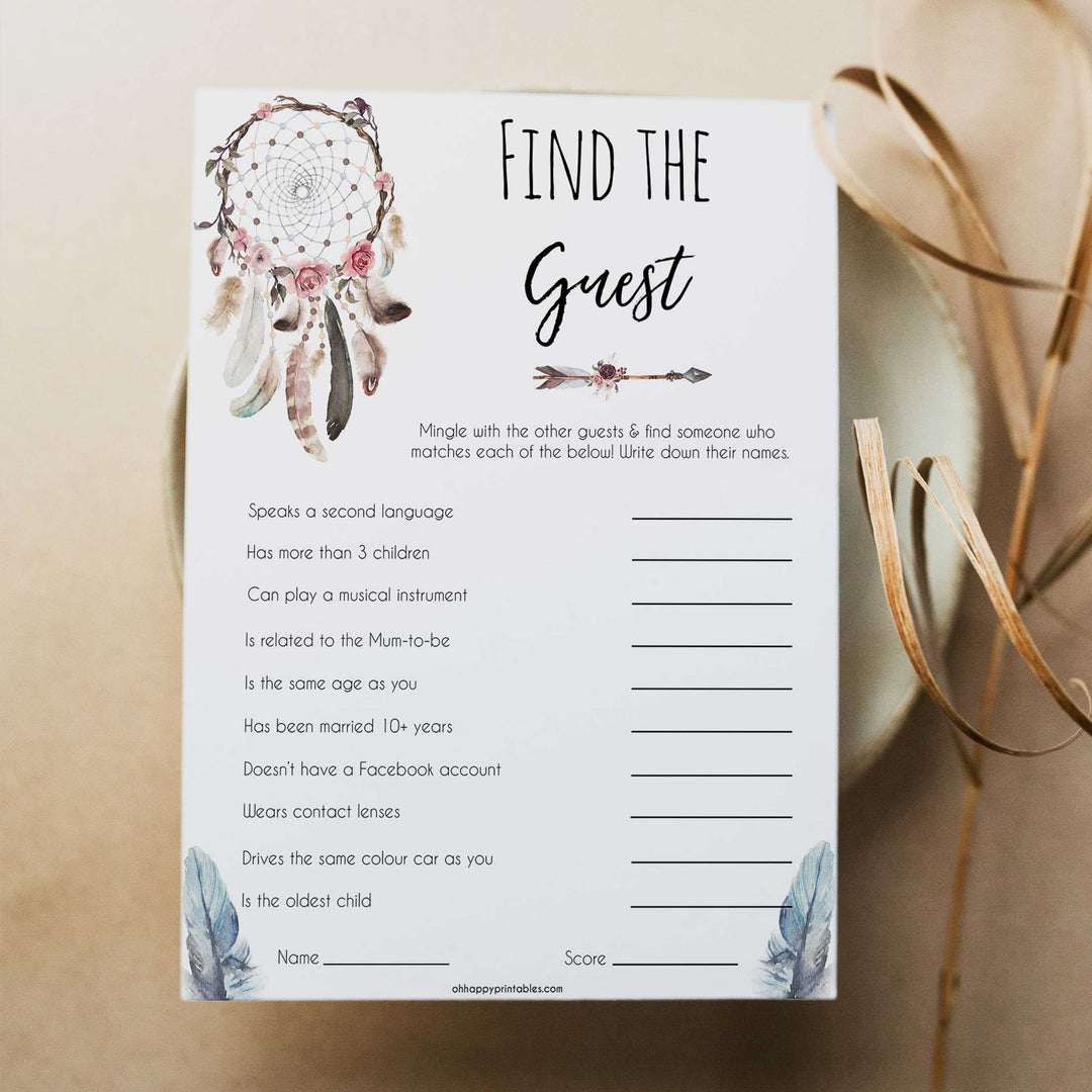 Boho baby games, find the guest baby game, fun baby games, printable baby games, top 10 baby games, boho baby shower, baby games, hilarious baby games