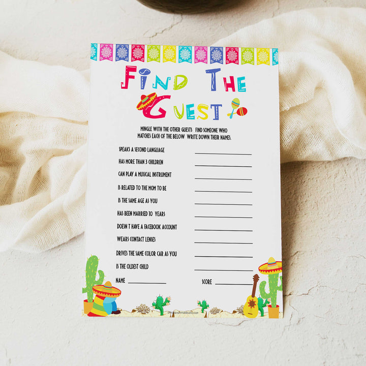 find the guest baby game, Printable baby shower games, Mexican fiesta fun baby games, baby shower games, fun baby shower ideas, top baby shower ideas, fiesta shower baby shower, fiesta baby shower ideas
