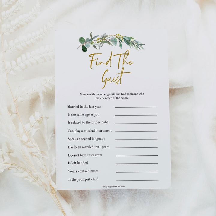 Find The Guest Bridal Game - Eucalyptus Leaf