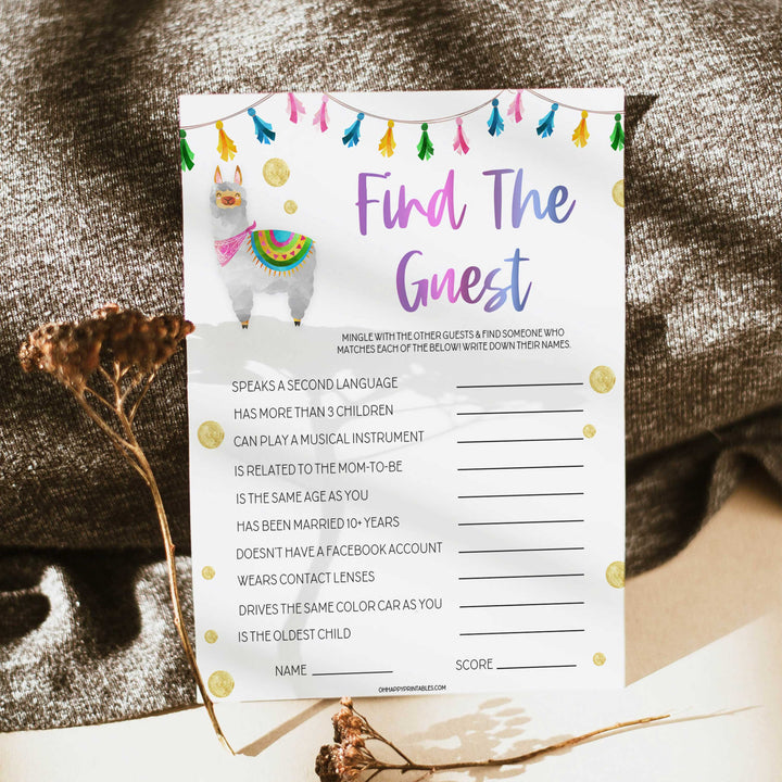 find the guest game, Printable baby shower games, llama fiesta fun baby games, baby shower games, fun baby shower ideas, top baby shower ideas, Llama fiesta shower baby shower, fiesta baby shower ideas