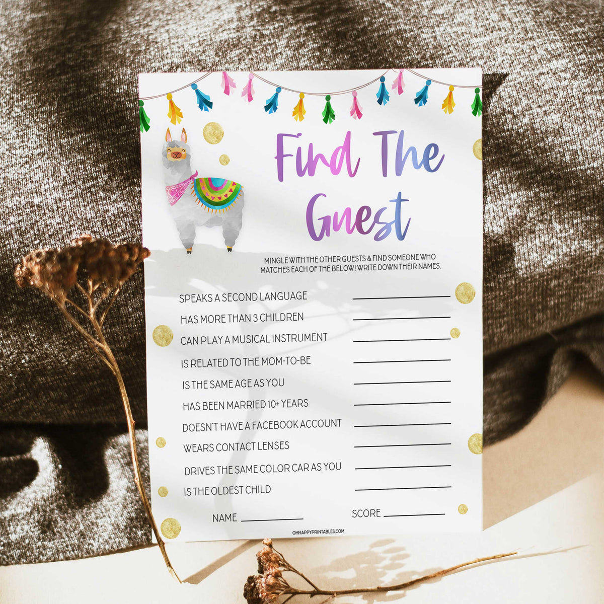 find the guest game, Printable baby shower games, llama fiesta fun baby games, baby shower games, fun baby shower ideas, top baby shower ideas, Llama fiesta shower baby shower, fiesta baby shower ideas