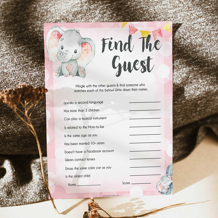 pink elephant baby games, find the guest baby shower games, printable baby shower games, baby shower games, fun baby games, popular baby games, pink baby games