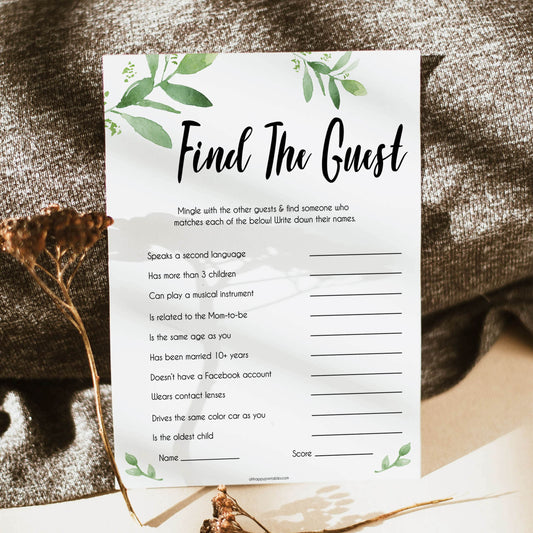 Botanical Find The Guest Baby Shower Game, Find the Guest, Ice Breaker Game, Baby Shower Games, Botanical Baby Shower, Find the Guest, amazing baby shower games, best baby games, hilarious baby shower games