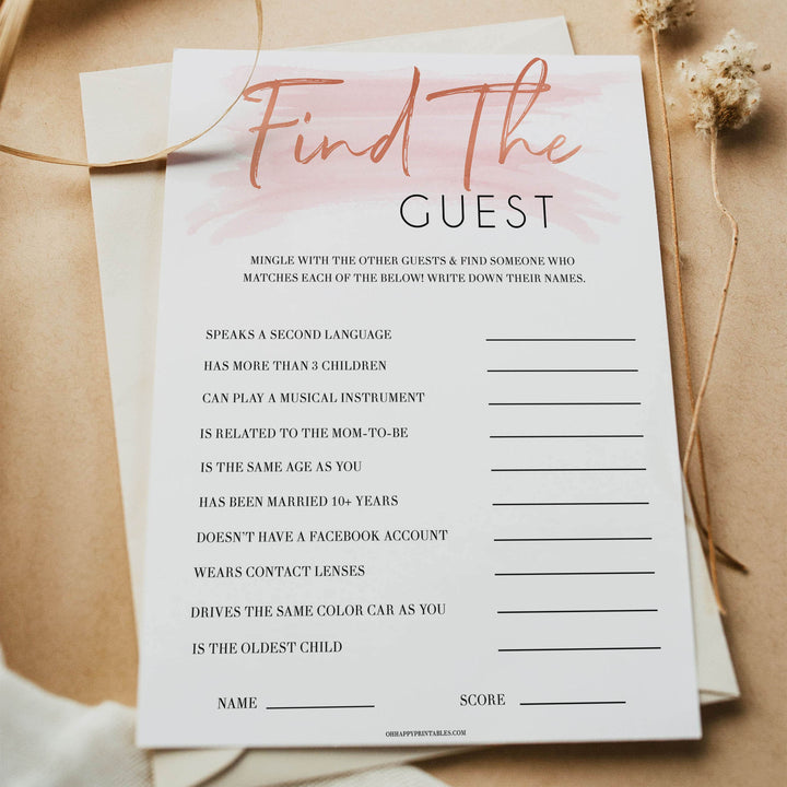 Pink Swash Find The Guest Baby Shower Game, Find the Guest, Printable Baby Shower Game, Baby Shower Games, Baby Shower, Find the Guest, popular baby games, printable baby shower games, fun baby games