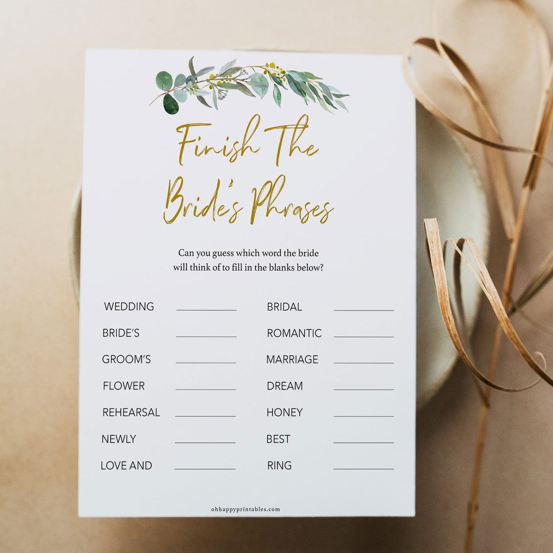 Finish The Brides Phrase - Eucalyptus Leaf