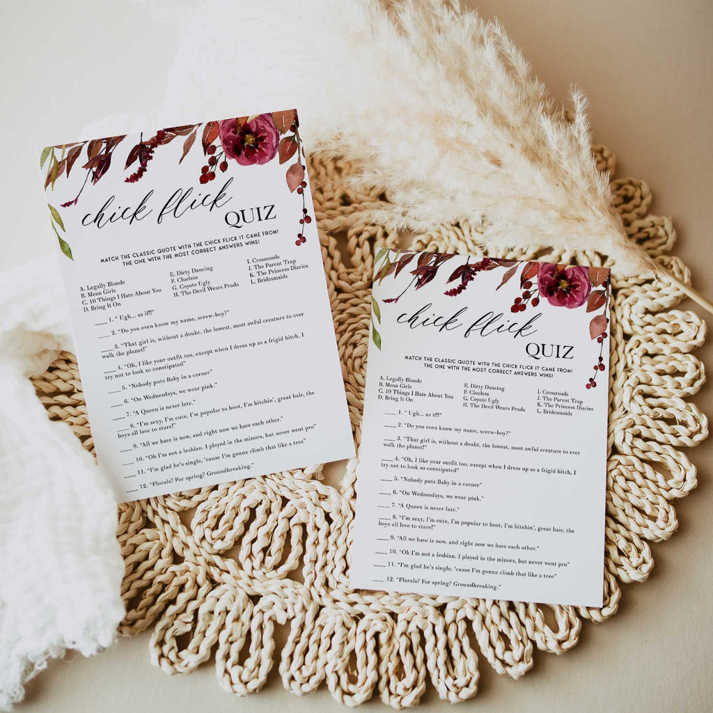 EDITABLE Chick Flick Quiz Game - Fall Bachelorette Games ...