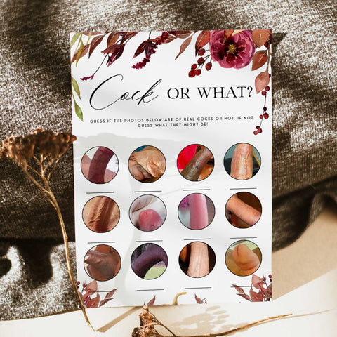 Fully editable and printable cock or what game with a Fall design. Perfect for a fall floral bridal shower