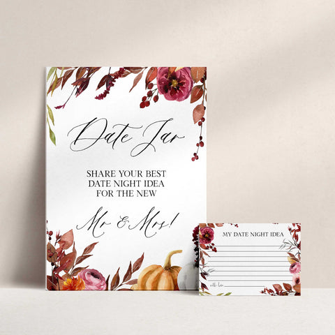 Fully editable and printable date night jar games with a Fall design. Perfect for a fall floral bridal shower
