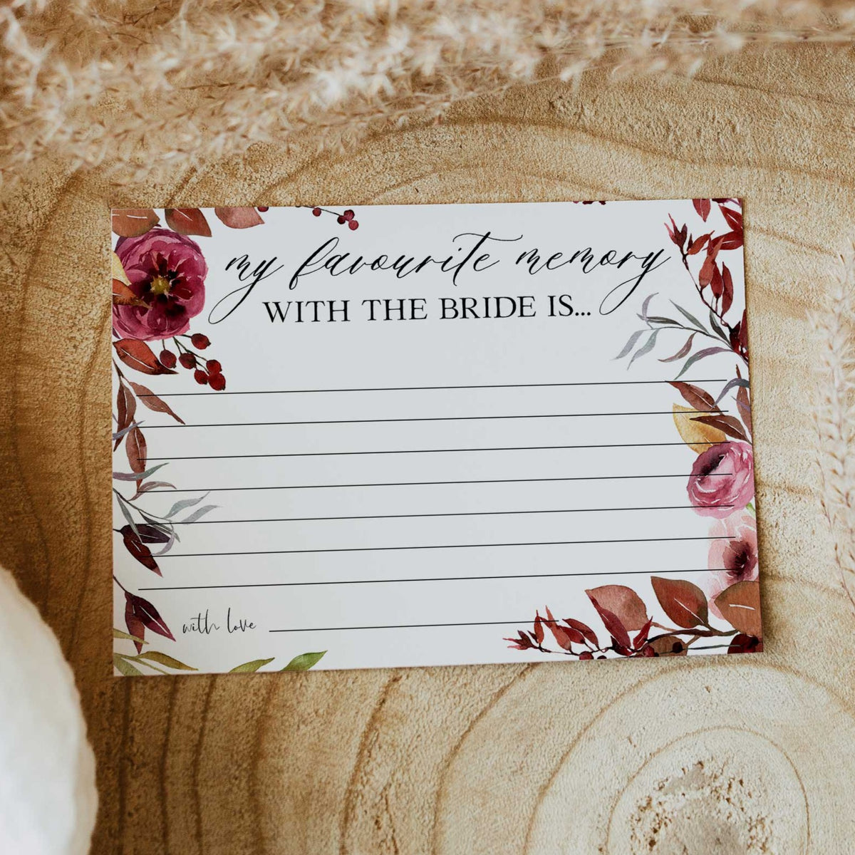 EDITABLE Favorite Memory With The Bride - Fall Bridal Shower Games ...