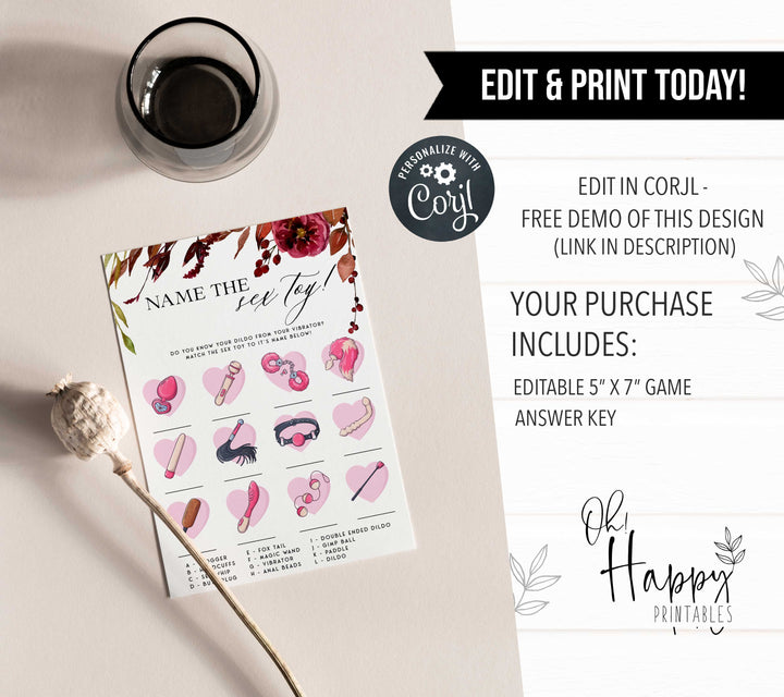 Fully editable and printable name the sex toys games with a Fall design. Perfect for a fall floral bridal shower