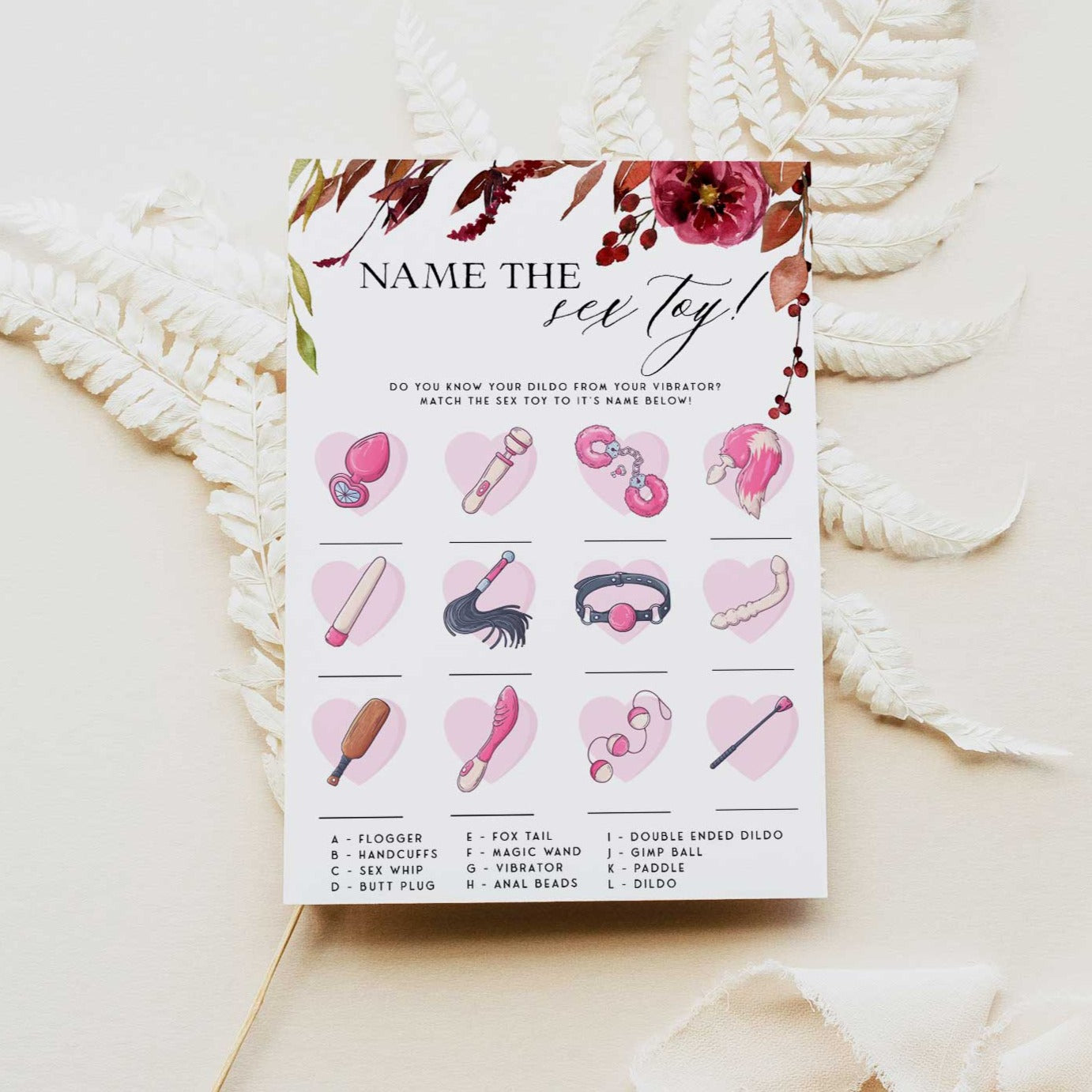 Fully editable and printable name the sex toys games with a Fall design. Perfect for a fall floral bridal shower