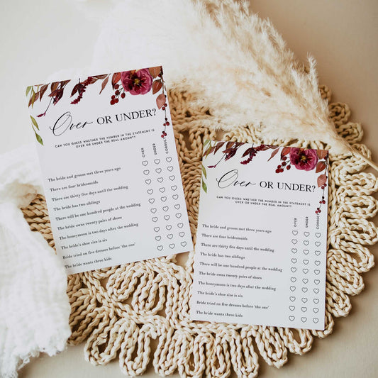 Fully editable and printable over or under games with a Fall design. Perfect for a fall floral bridal shower