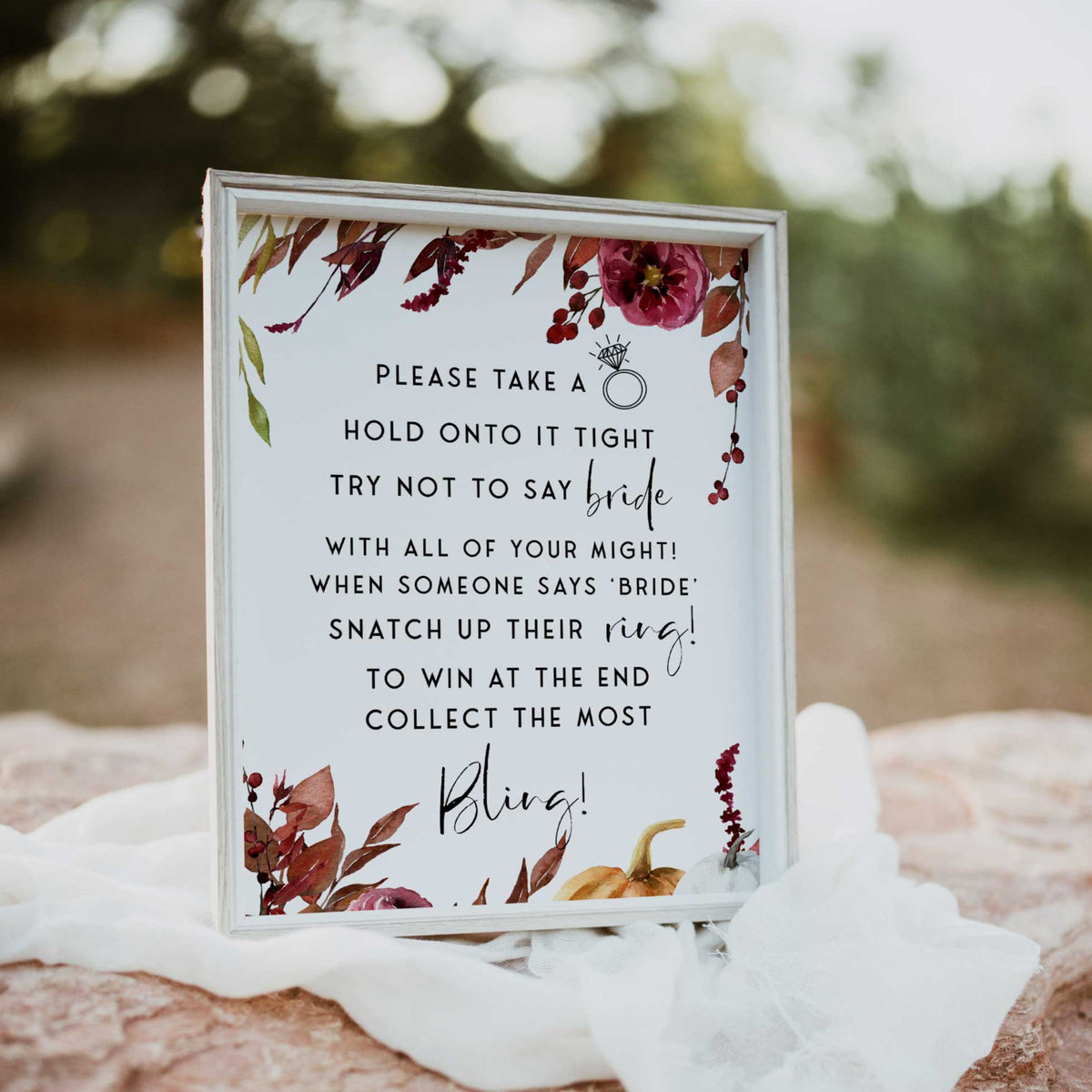 Fully editable and printable please take a ring game with a Fall design. Perfect for a fall floral bridal shower