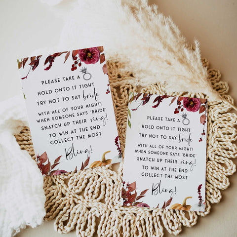 Fully editable and printable please take a ring game with a Fall design. Perfect for a fall floral bridal shower