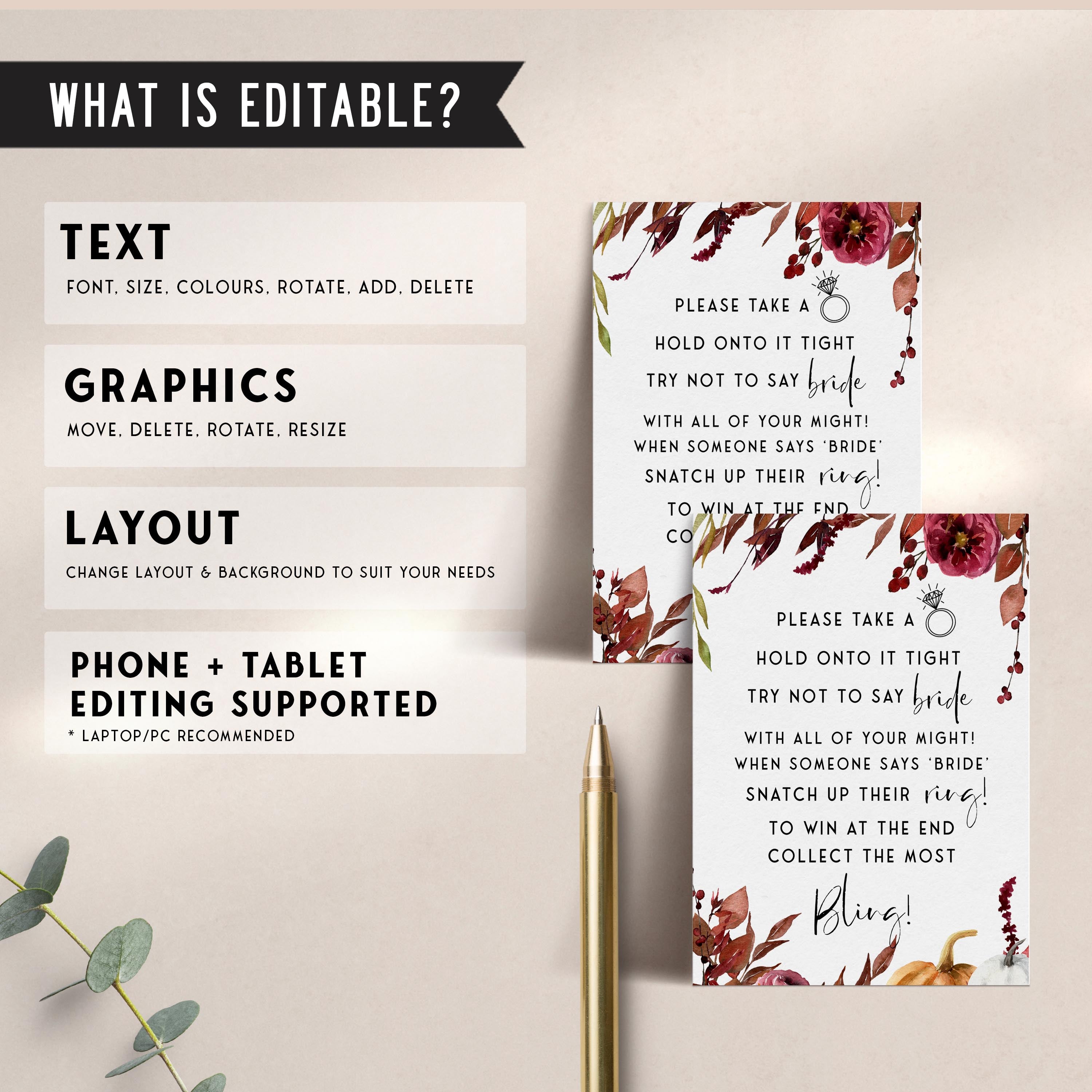 Fully editable and printable please take a ring game with a Fall design. Perfect for a fall floral bridal shower