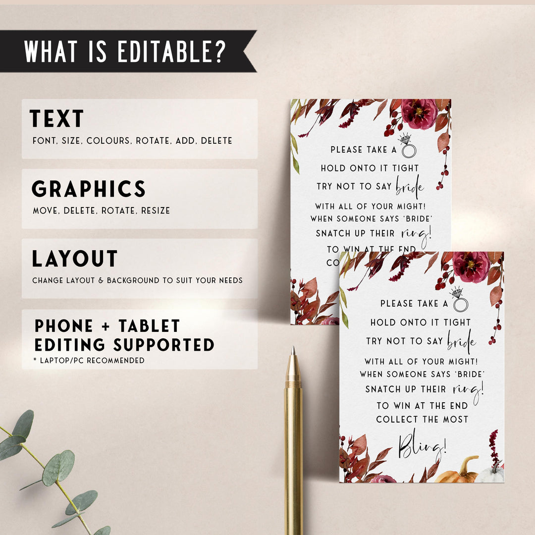 Fully editable and printable please take a ring game with a Fall design. Perfect for a fall floral bridal shower
