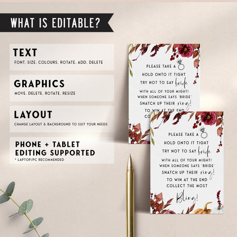 Fully editable and printable please take a ring game with a Fall design. Perfect for a fall floral bridal shower