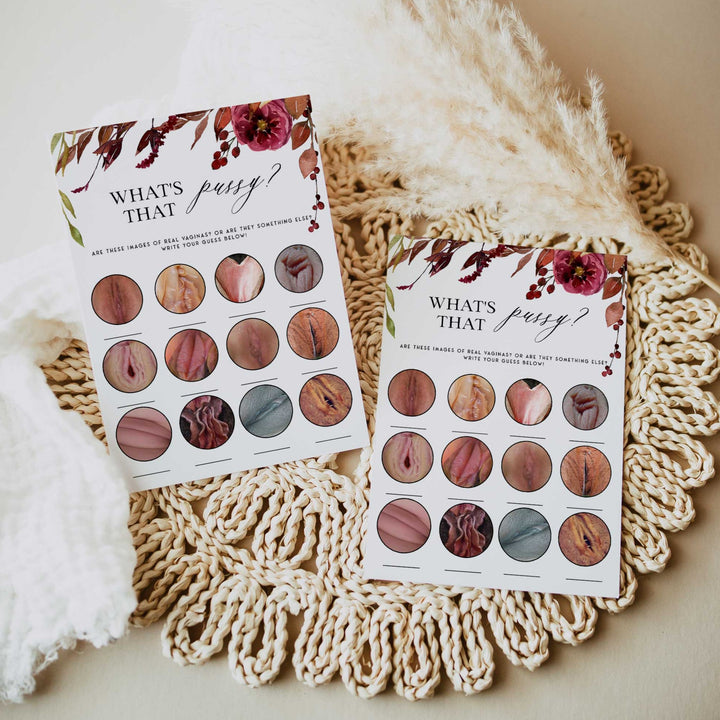 Fully editable what's that pussy game with a Fall design. Perfect for a fall floral bridal shower