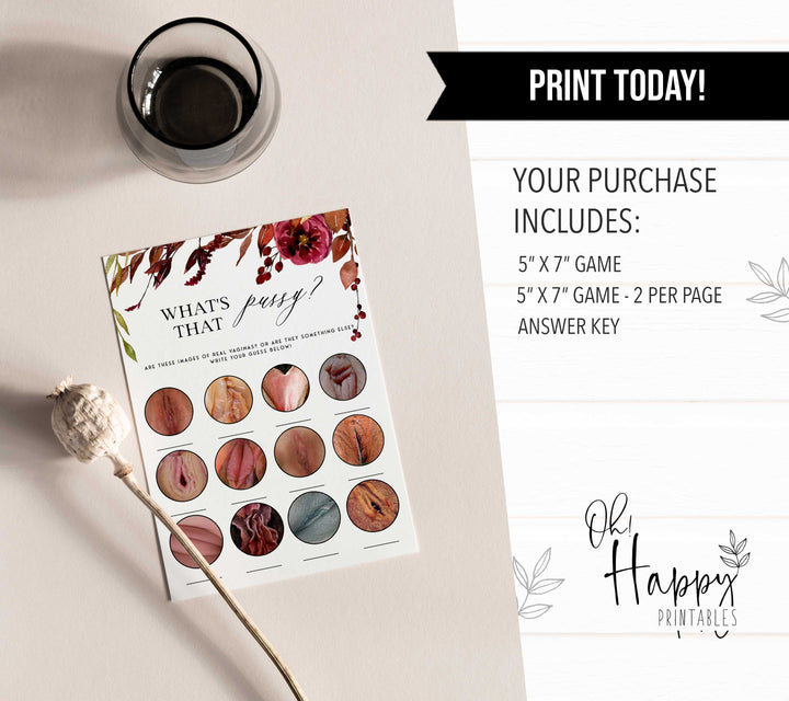 Fully editable what's that pussy game with a Fall design. Perfect for a fall floral bridal shower