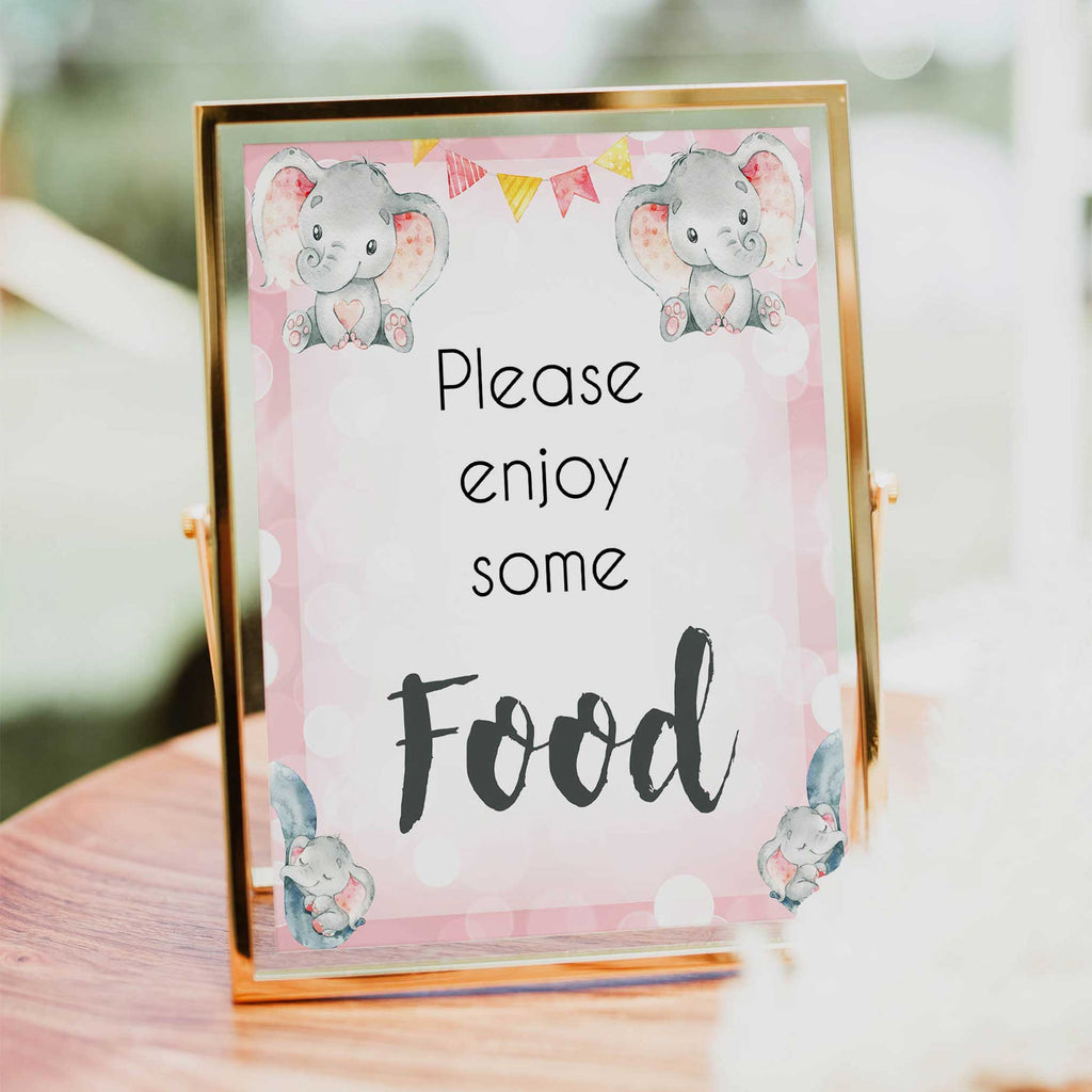 Food Sign - Pink Elephant Printable Baby Shower Signs – OhHappyPrintables