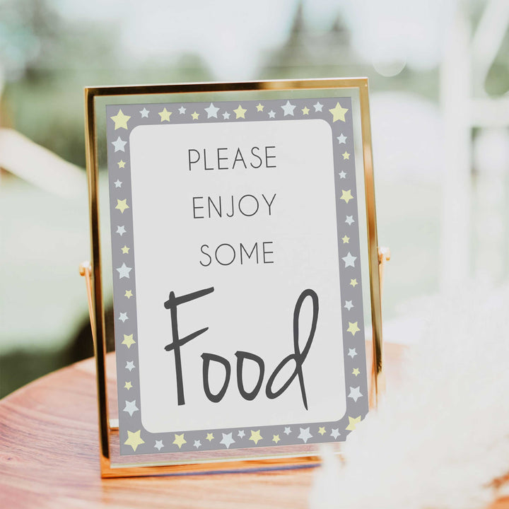 Printable baby signs, food baby sign, yellow and grey stars, printable baby shower signs, top baby shower decor, baby printable decor